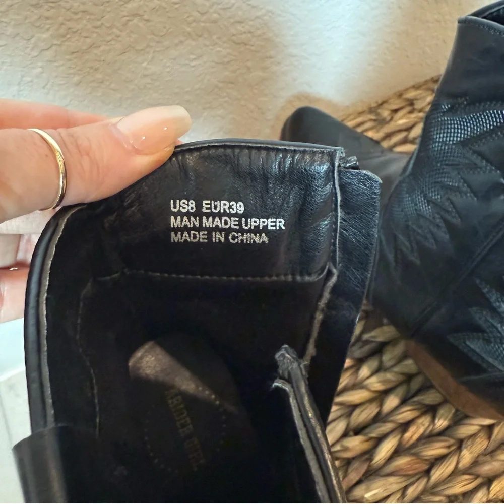Black Western-Inspired Leather Ankle Booties